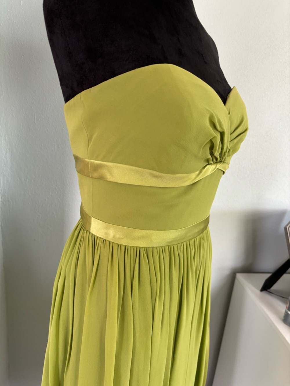 Kay Unger silk Strapless Olive-Green Midi Dress size 4 - Picture 4 of 12